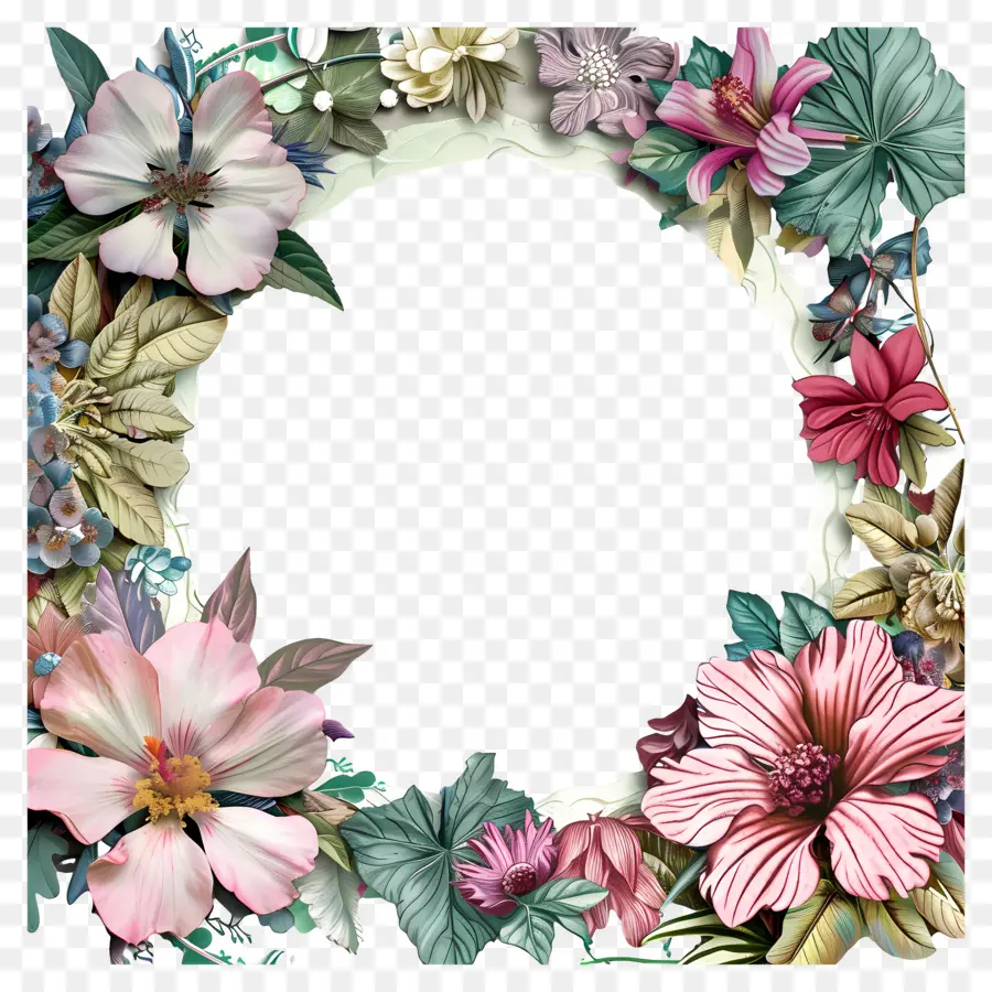 fiore, cornice per foto - Frame rotondo di vari fiori, romantici ed eleganti