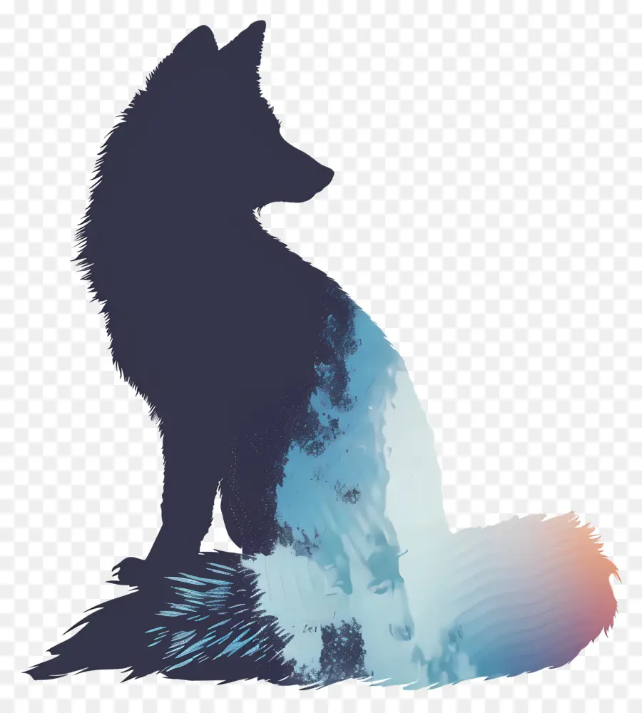 arctic fox silhouette black fox colorful fur fanned tail animal patterns