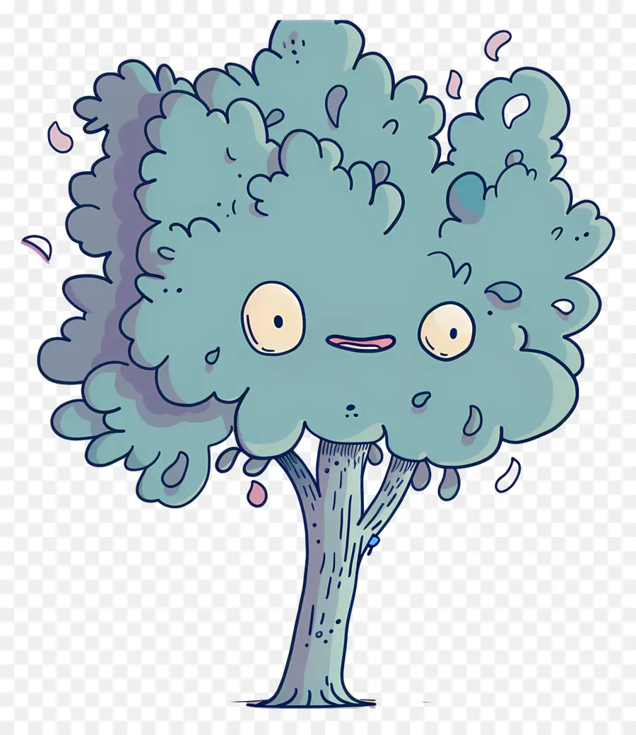 cartoon Baum - Cartoonbaum mit Gesicht, Blumen, mehrdeutigem Material