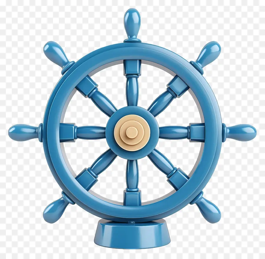 rudder ship's wheel wooden spokes pedestal