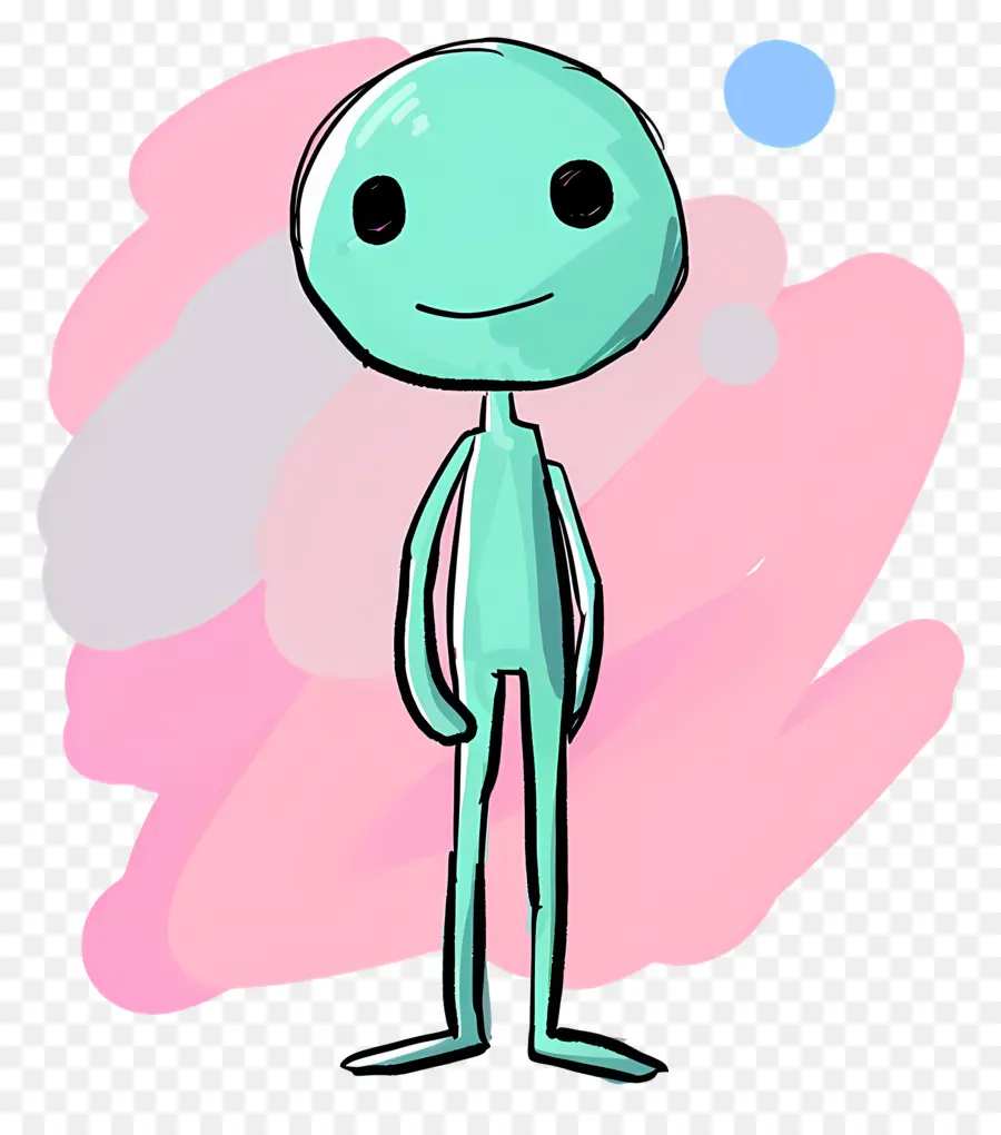 Stickfigur Cartoon Charakter grün Alien süß freundlich - Cartoon Green Alien Charakter mit freundlichem Ausdruck