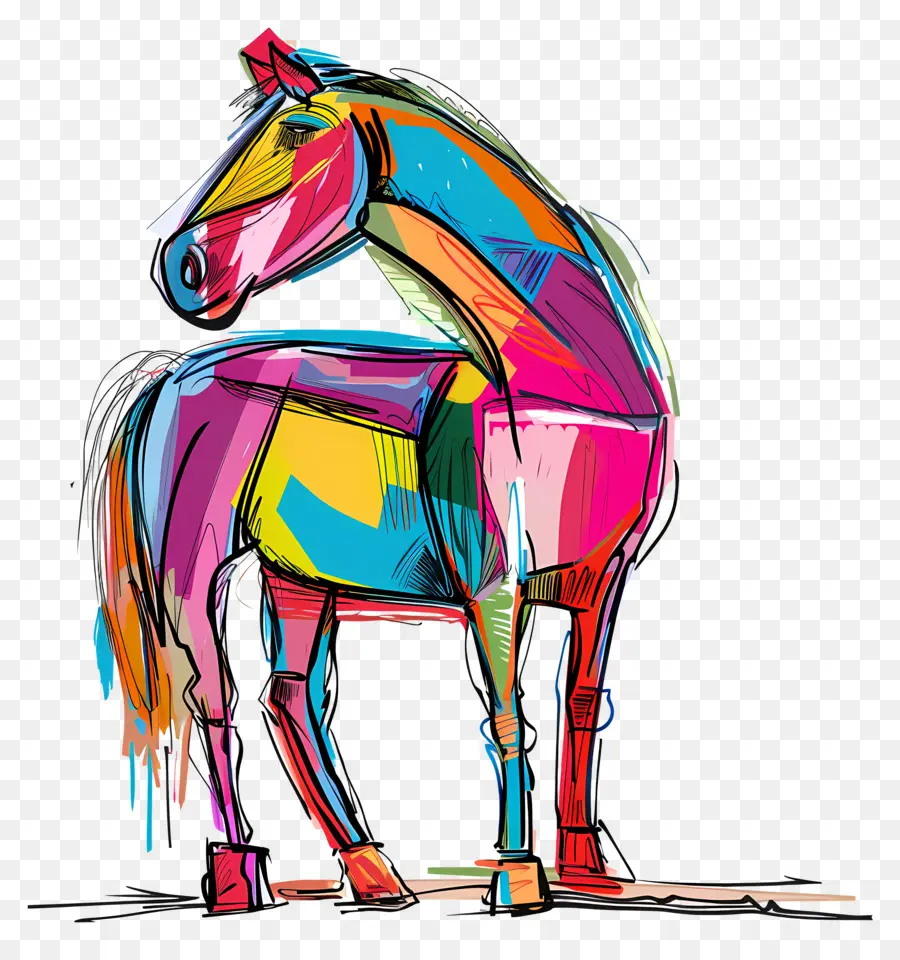 geometrische Formen - Farbenfrohe, gemusterte Pferdeszeichnung auf den Hinterbeinen