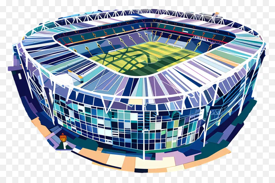 Tottenham Hotspur Stadium Soccer Stadium Blaues Dach weiße Feld Grüne Linien - Fußballstadion in Stadt mit blauem Dach