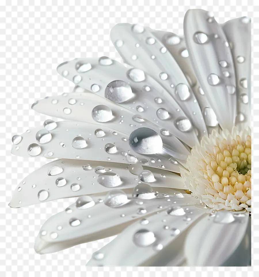Dew Flower Flower Groplets Petals - Fiore bianco coperto in goccioline d'acqua contrastate su sfondo nero