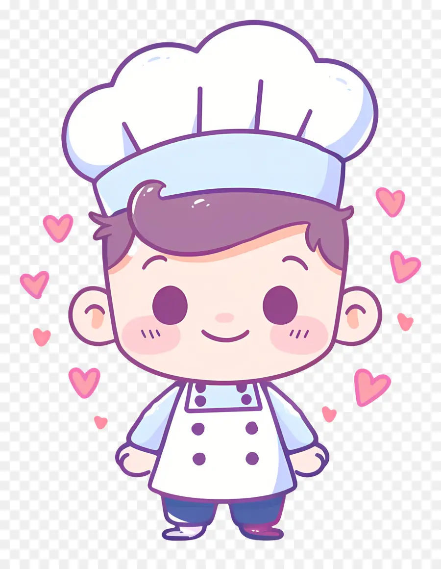 Doodle Chef Cartoon Chef Hearts Weiße Schürze - Happy Cartoon Chef in weißer Kleidung