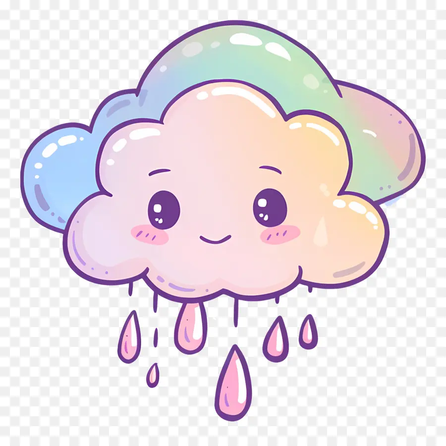 glückliches Gesicht - Happy Cartoon Wolke mit Regentropfen und lächelnden Gesicht