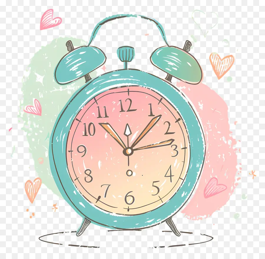 Uhr Old Clock Hearts Tick Tock Stylized Uhr - Farbenfrohe Zeichnung der stilisierten alten Uhr, Herzen