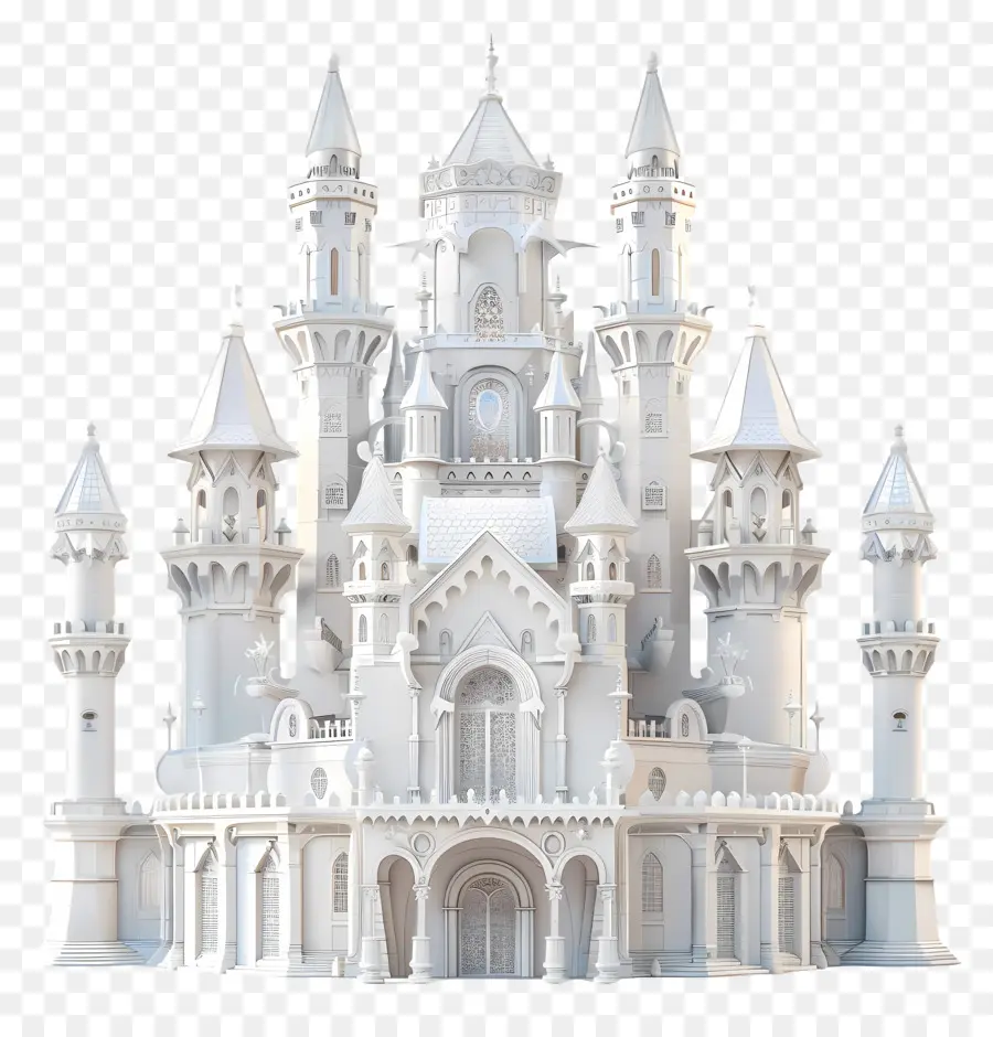 Weiße Schloss Architektur mittelalterlicher Stein - Großes weißes Schloss mit komplizierten Details, digitale Kunst