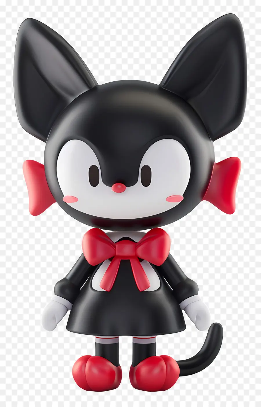 kuromi black cat red ribbon bows cat in dress pearl necklace