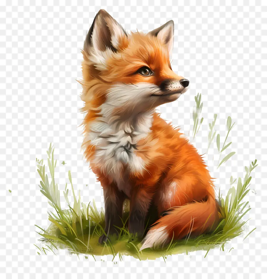 baby fox red fox digital painting cute animal grass fields
