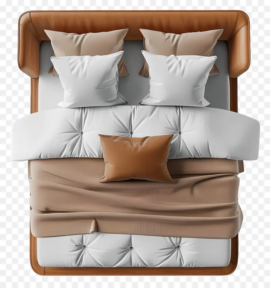 bed top view bed leather upholstery pillows wooden headboard