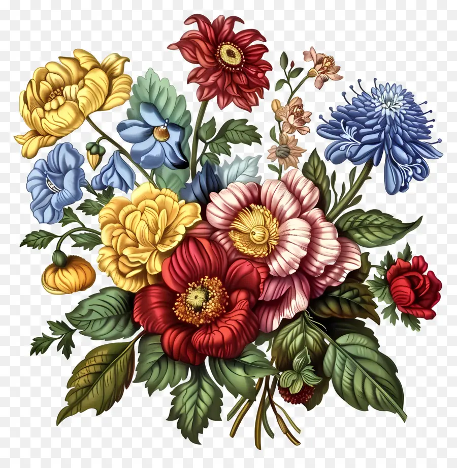 Bó hoa - Bouquet đầy màu sắc, đầy màu sắc của những bông hoa hỗn hợp