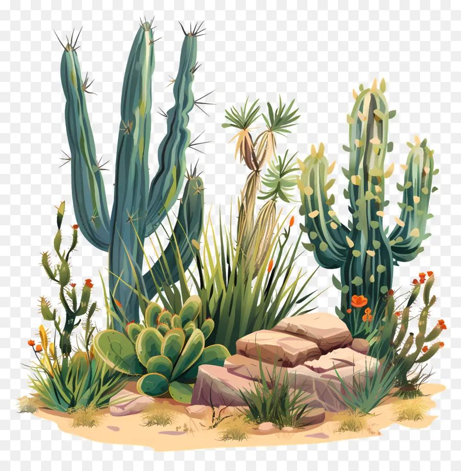 Thảm thực vật sa mạc Cacti - Nhiều cây xương rồng khác nhau trong cảnh quan sa mạc