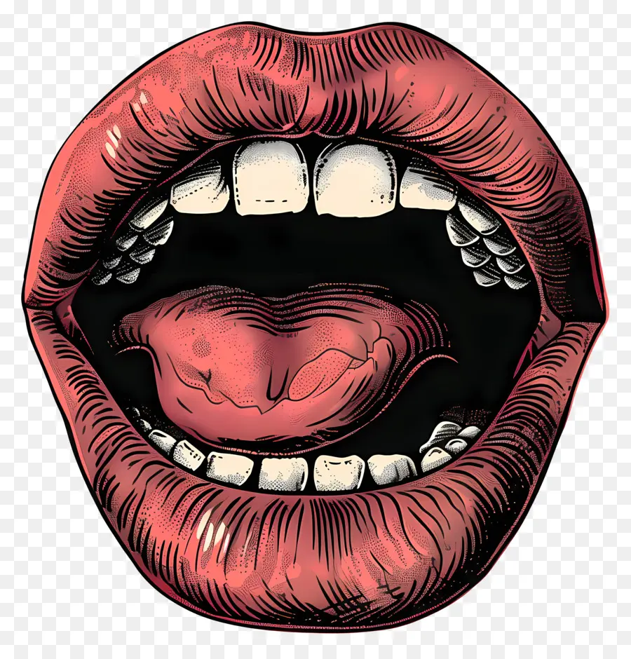 Mund Lippenstift Make -up rote Lippen Schönheit - Rote Lippen, Zähne aufgedeckt, kräftiger schwarzer Hintergrund