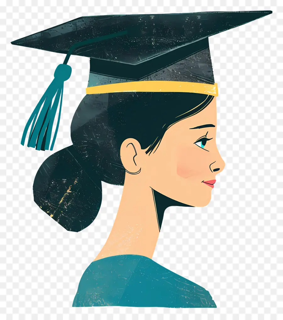 Graduierten Kappe - Frau in der Abschlussmütze, die richtig aussieht. 
Blaue Kleidung