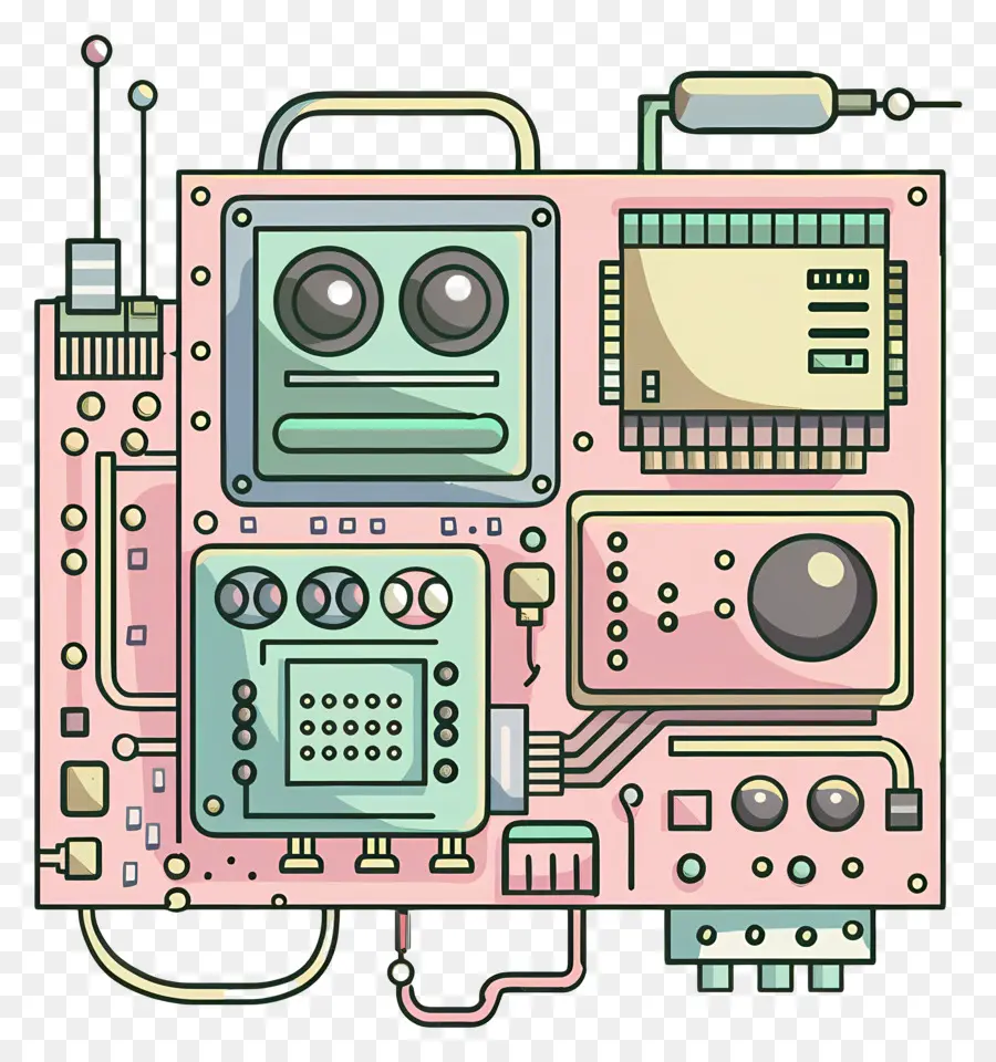 Halbleiterschaltplattenkomponenten Widerstände Kondensatoren - Pink Leiterplatte mit elektronischen Komponenten und Drähten