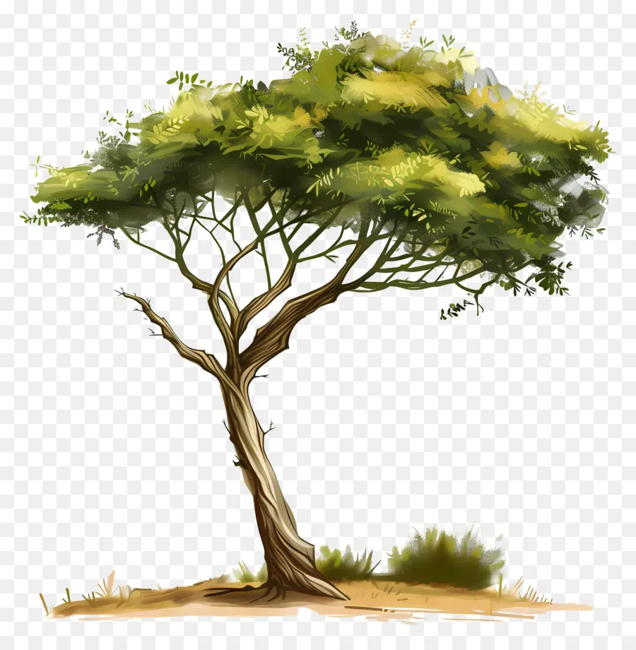 albero di acacia - Lone, grande albero in campo soleggiato