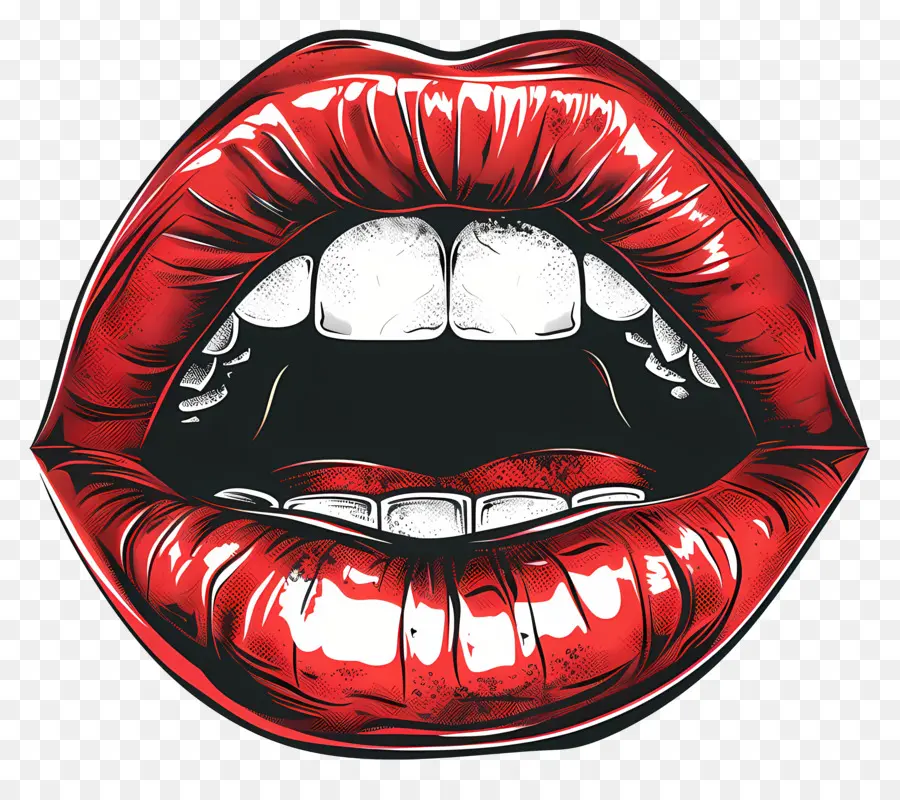 Mund rote Lippen lächeln Zähne hellrot - Rote Lippen lächeln, die scharfe, saubere Zähne zeigen
