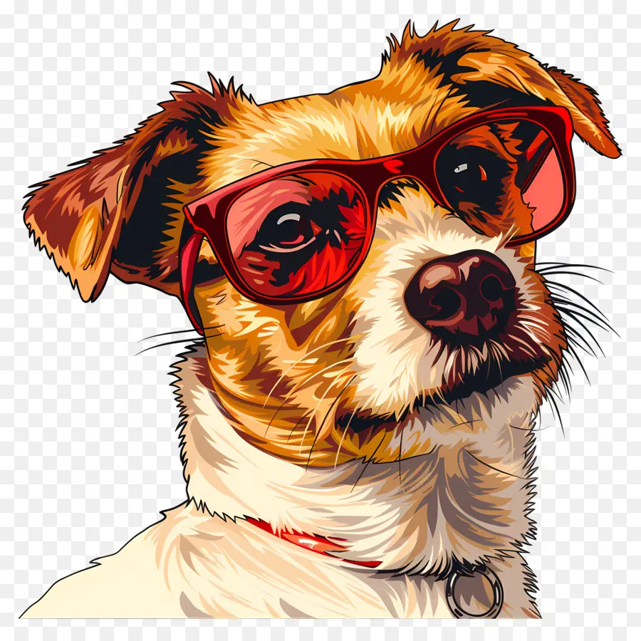 Hundehund Sonnenbrille Rotbraun und weißes Fell - Hund mit roter Sonnenbrille namens Ruby