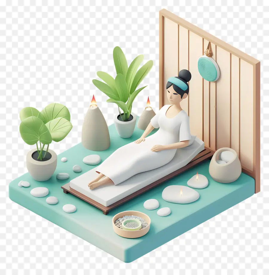 Isometrische Massage -Massage -Relaxation Spa Wellness - Frau am Massagetisch von der Natur umgeben