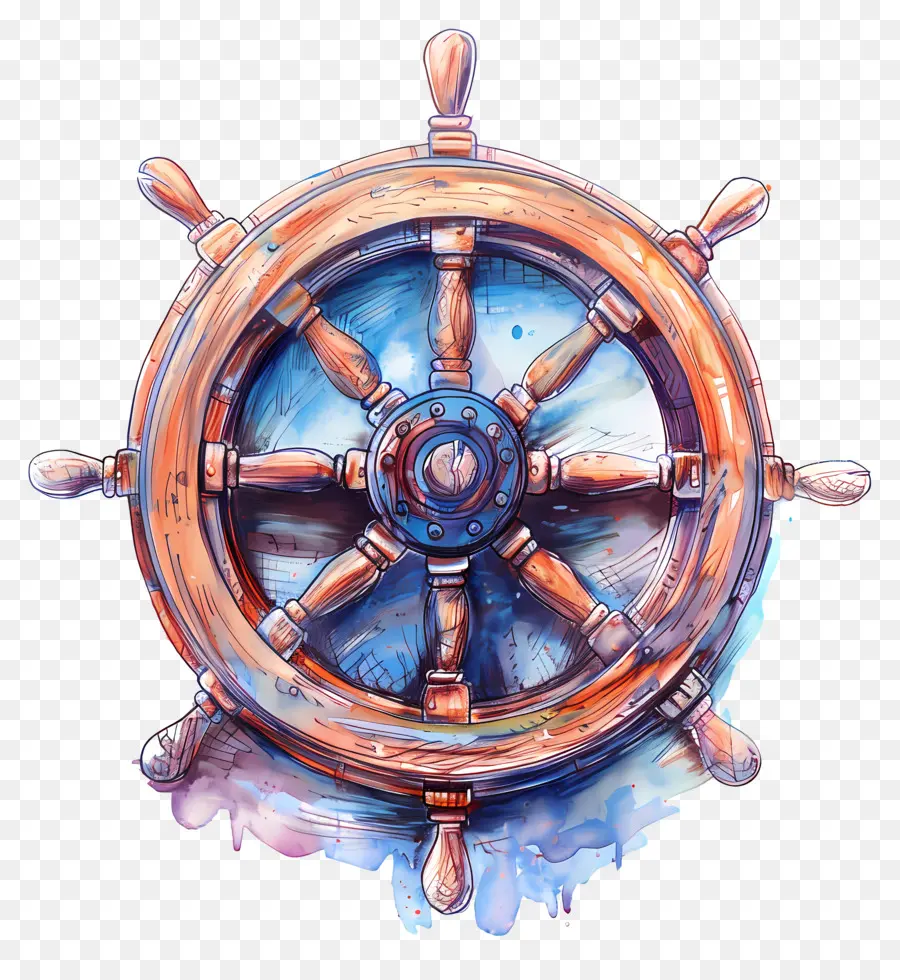 wood ship wheel ship wheel wooden deck brass fittings vintage painting