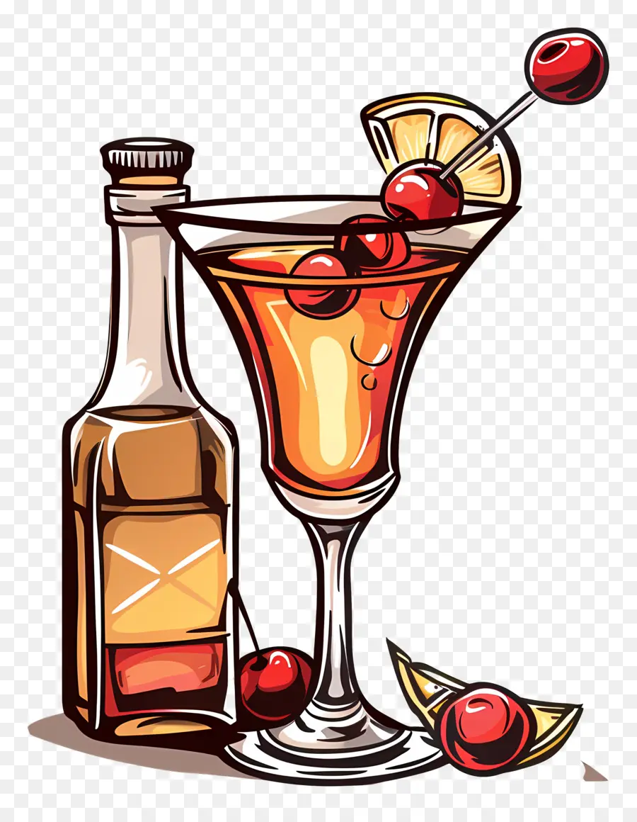 Disegnati A Mano - Cocktail rosso con limone e decorazione di ciliegia
