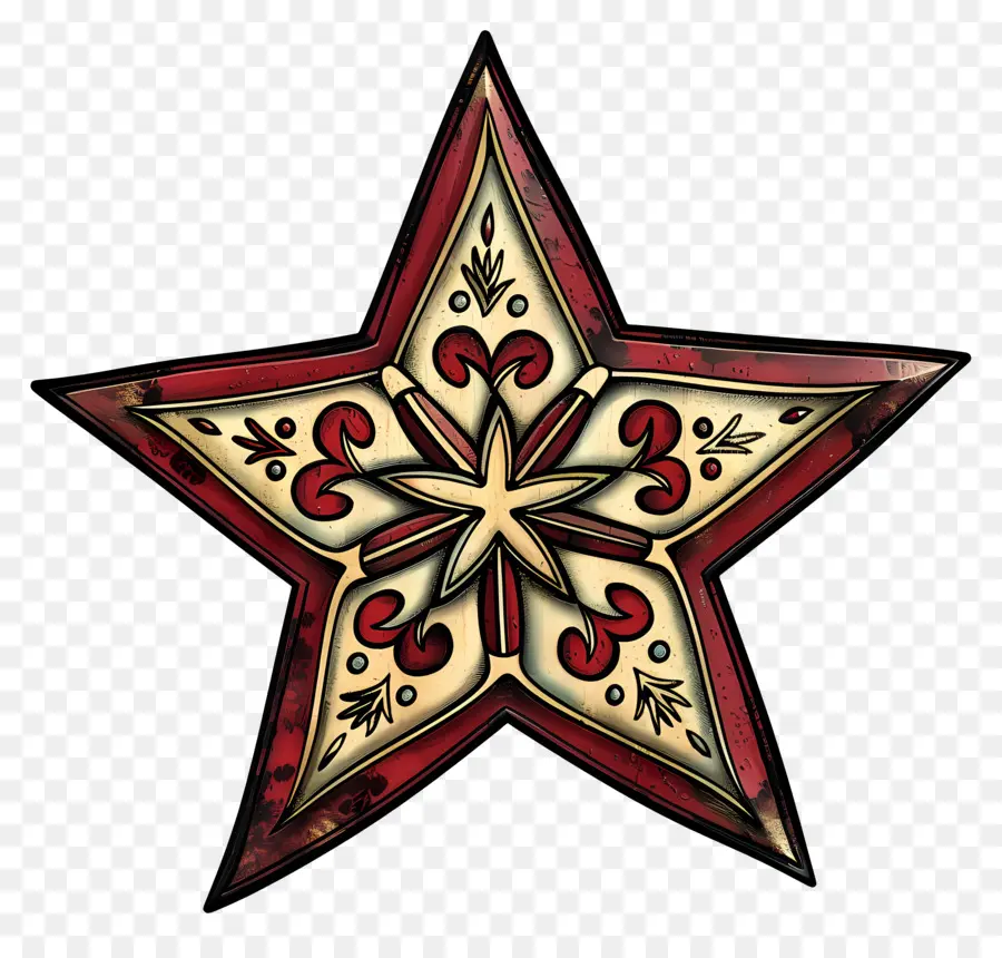stella rossa - Star intricato rosso e oro sul nero