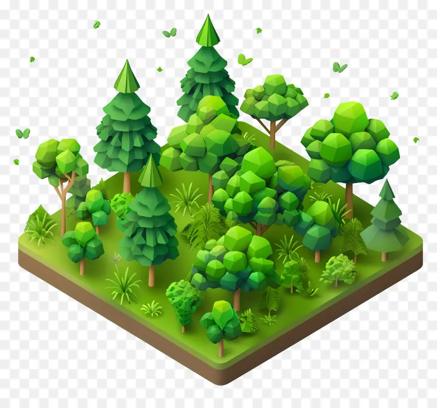 cây rừng isometric cây xanh tự nhiên - Rừng thanh bình với những cây cao và mặt trời