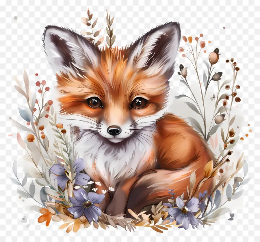 con cáo con cáo fox dễ thương rừng lông mịn - Cáo lông được bao quanh bởi những bông hoa trong rừng