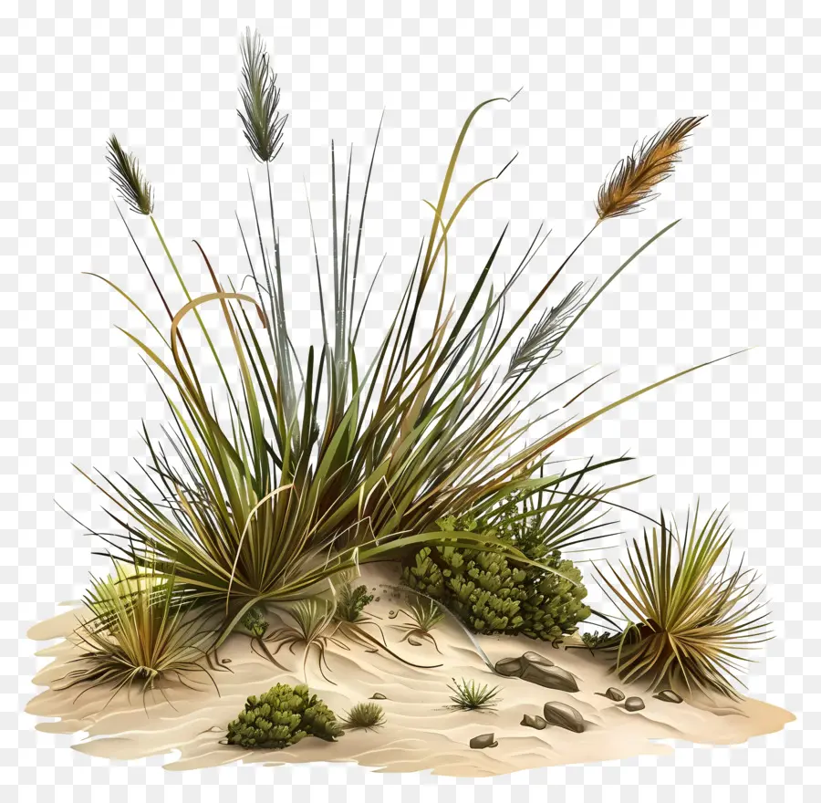 Wüstenvegetation Sandige Wüstenpflanzen hohe Grasbüsche - Wüstenszene mit Pflanzen, Adobe Photoshop