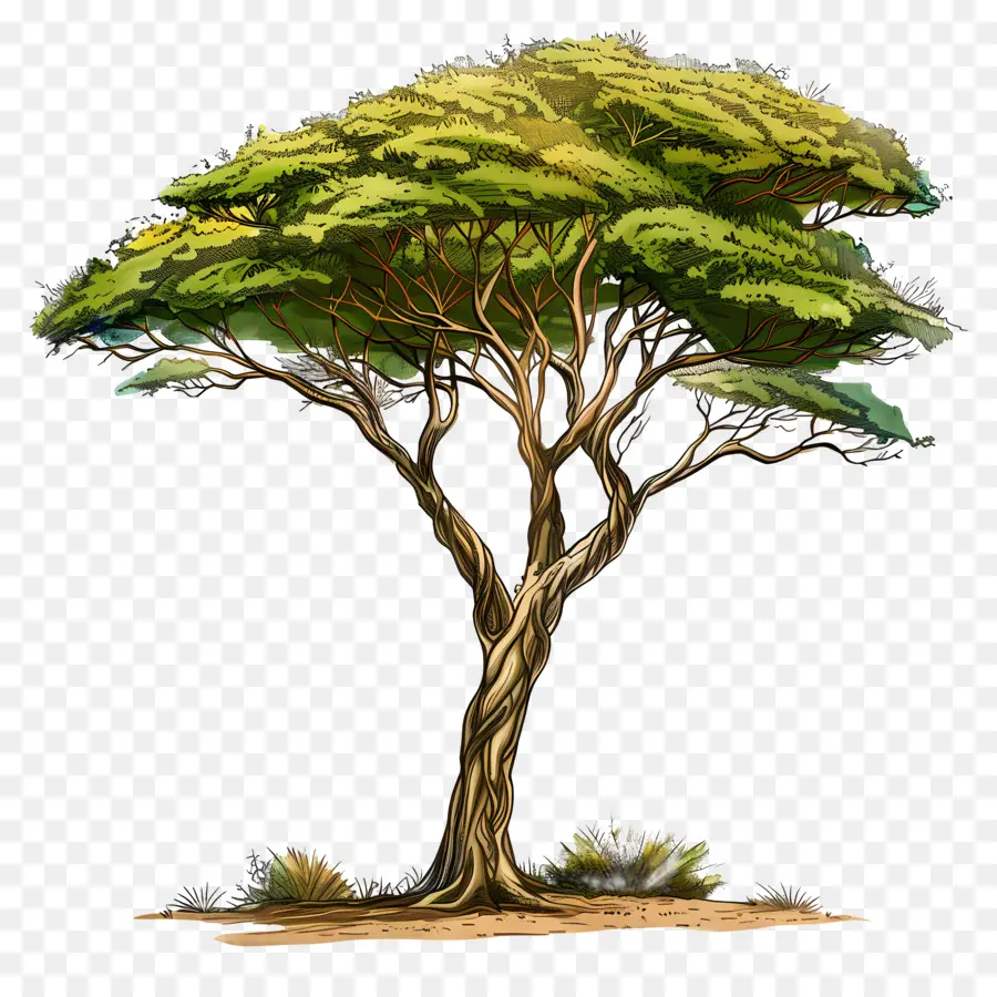 Akazie - Realistische Zeichnung von hohem grünen Baum