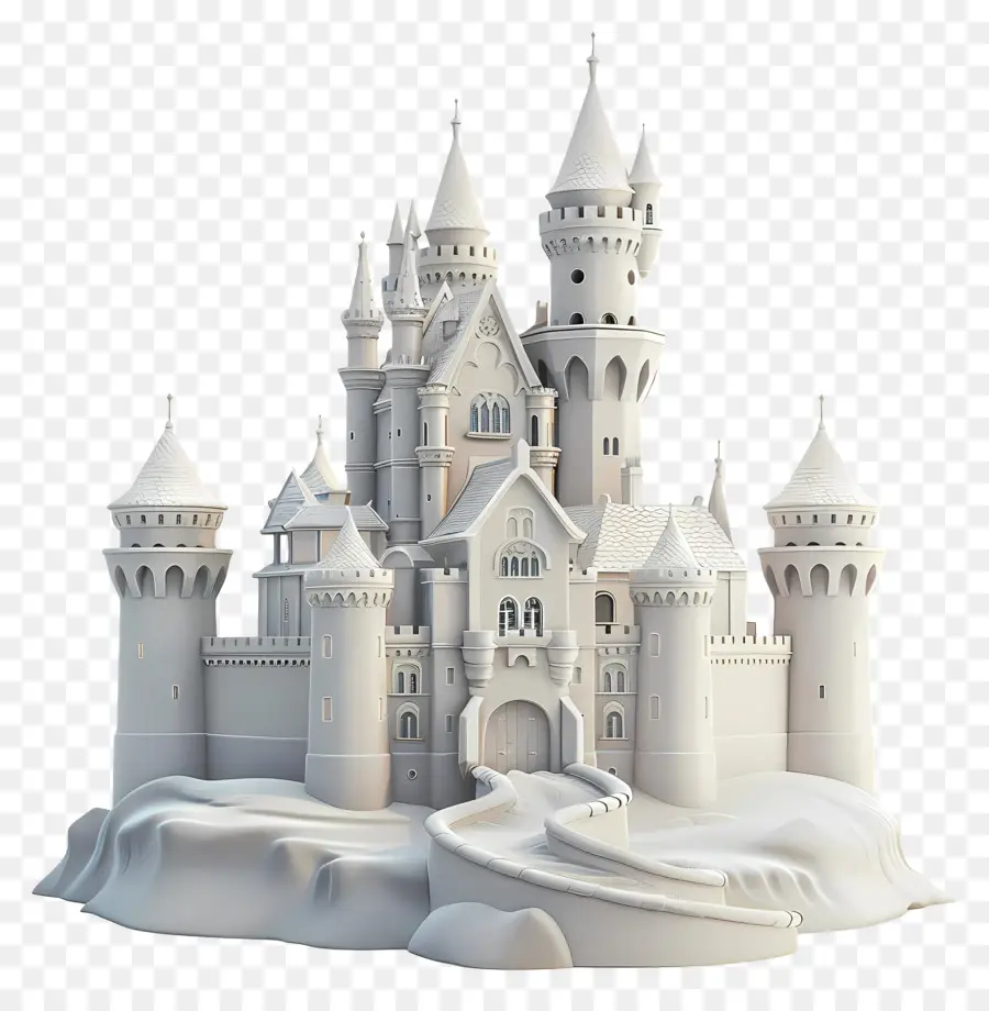 weißes Schloss weißes Schloss 3D Model Steinschloss Türme - 3D weiße Steinschloss auf schwarzem Hintergrund
