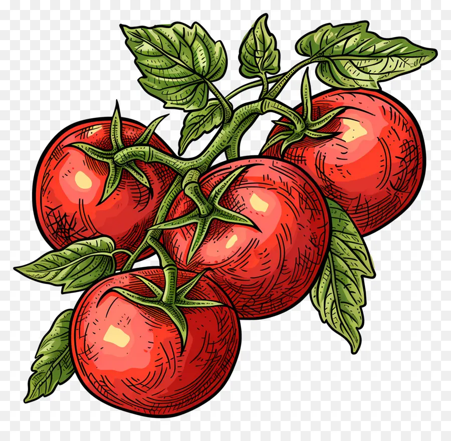 Rebe Tomaten Tomaten reife rote Niederlassung - Drei reife Tomaten im Zweig, realistischer Stil