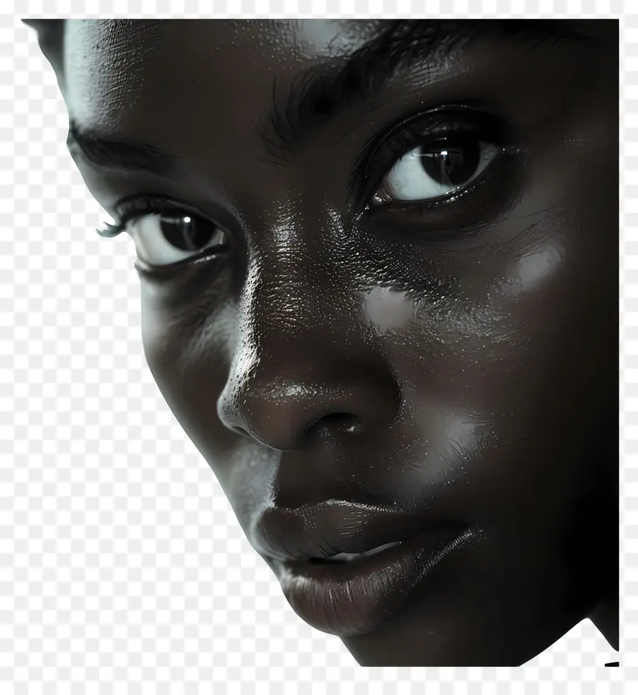 Donna nera faccia afroamericana donna naturale bellezza naturale trucco minimalista pelle scura - Ritratto di donna con espressione calma