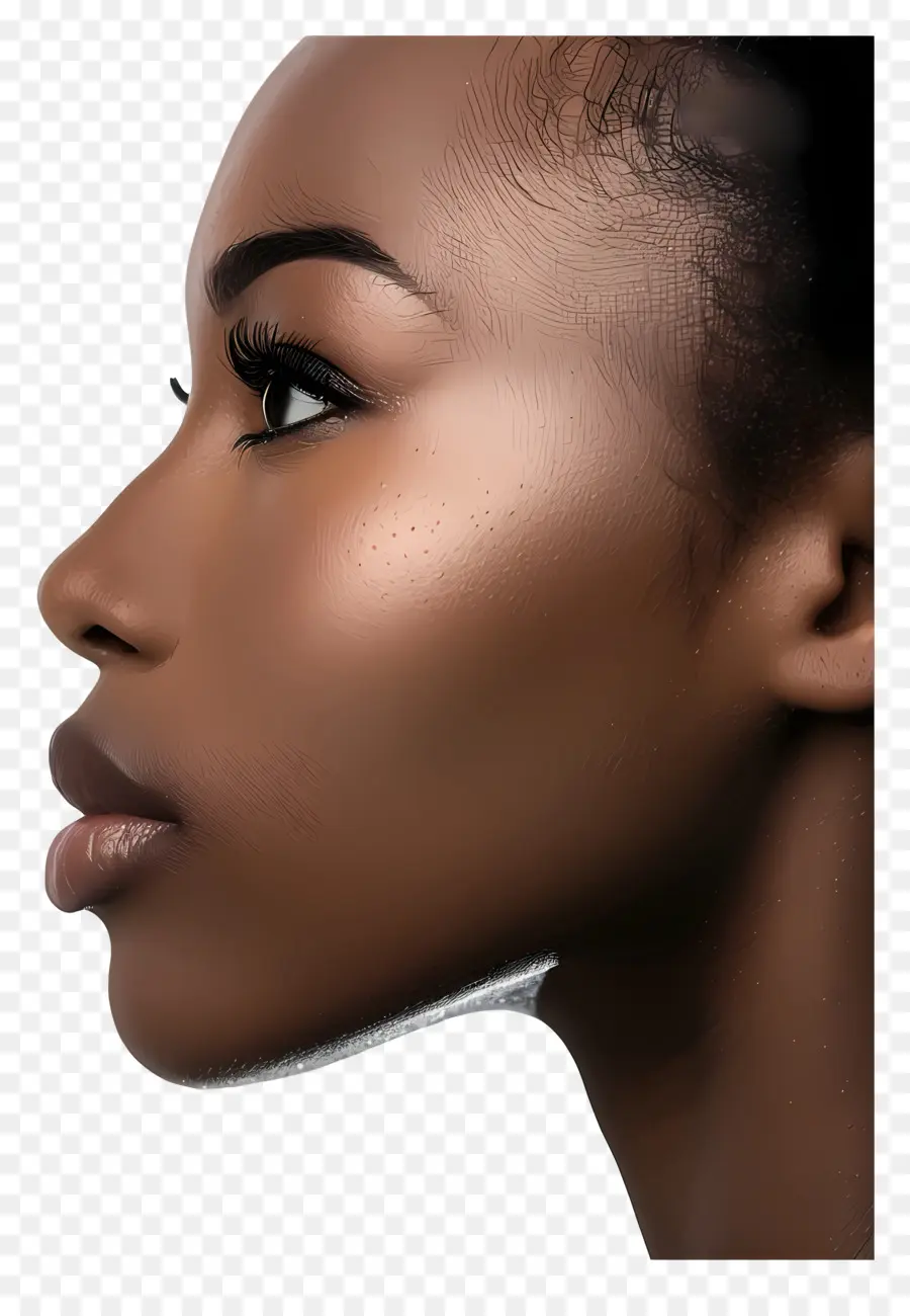 schwarze Frau Gesichtskuzninkare Schönheit glatte Haut leuchtet Haut - Schwarz -Weiß -Bild der friedlichen Frau