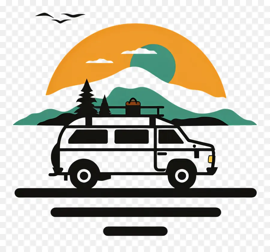 Trip Trip Day Sunset Car Mountains Trees - Car parcheggiata in montagna al tramonto. 
Pacifico, avventuroso