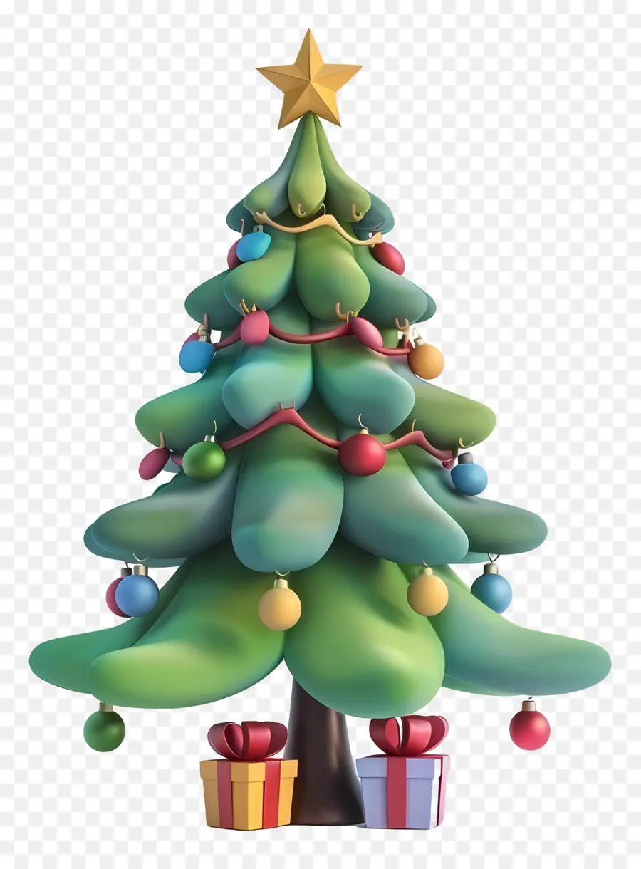 cartoon Weihnachtsbaum - Buntes Weihnachtsbaum mit Pappe mit Ornamenten
