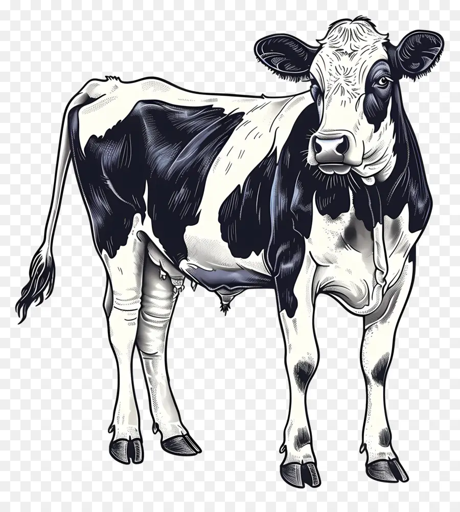 mucca mucca animale in bianco e nero - Mucca realistica in bianco e nero con corno