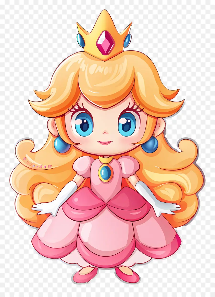 Prinzessin Peach - Charakter in rosa Kleidung mit Tiara lächelnd