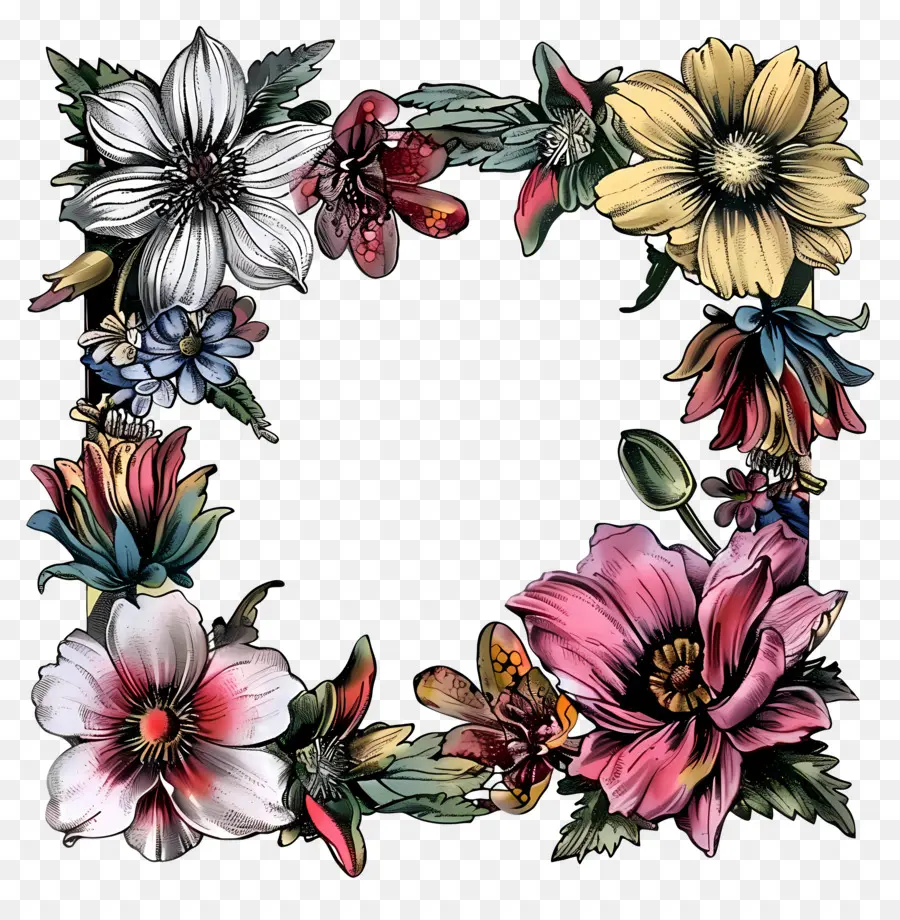 khung - Hình minh họa vòng hoa hoa cổ điển trên nền đen