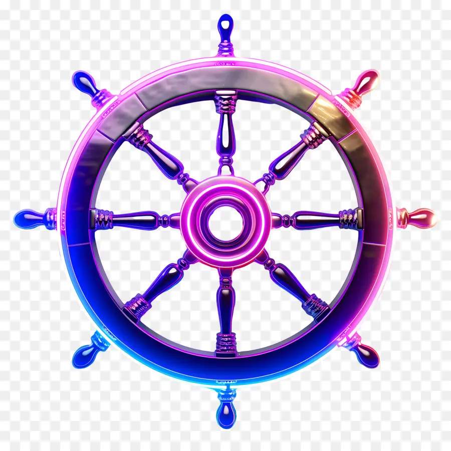 Neon Ship Wheel Nautical Ship's Wheel Breat - Bánh xe hải lý trừu tượng đầy màu sắc trên màu đen