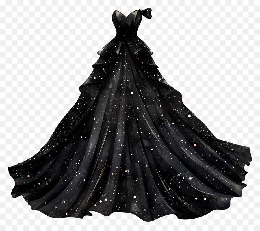 Schwarzes Hochzeitskleid schwarze Kleidsterne fließende Stoff hoher Ausschnitt - Schwarzes Kleid mit Sternen, fließendem Stoff, hoher Ausschnitt