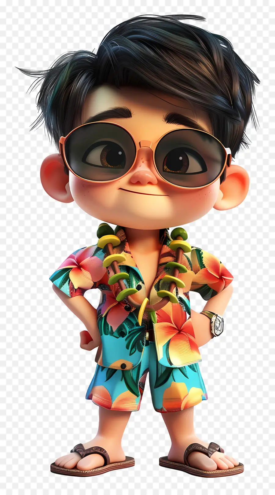 Hawaii Boy Cartoon Shirt Hawaiian Occhiali da sole Man Fashion - Uomo con occhiali da sole e camicia hawaiana in posa