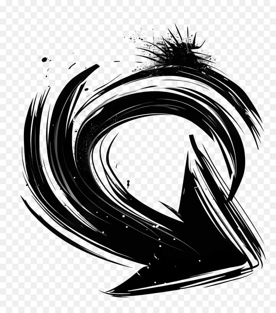 Pinsel Pfeilwellenmuster Kreis Farbe Tinte - Schwarz -Weiß -Wellenkreis auf schwarzem Hintergrund