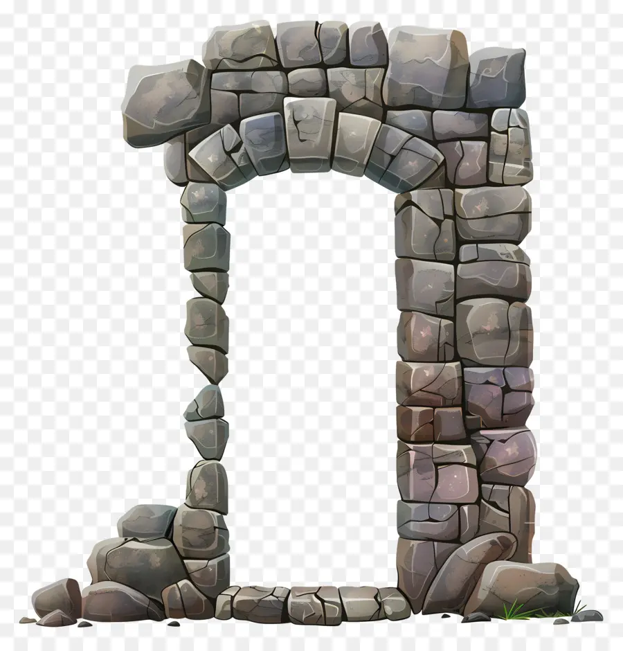 Porta in pietra Archway Stone Accantica Struttura Antica Struttura Blocchi di pietra alterati Cracks in Wall - Ancient Stone Archway nella struttura stagionata