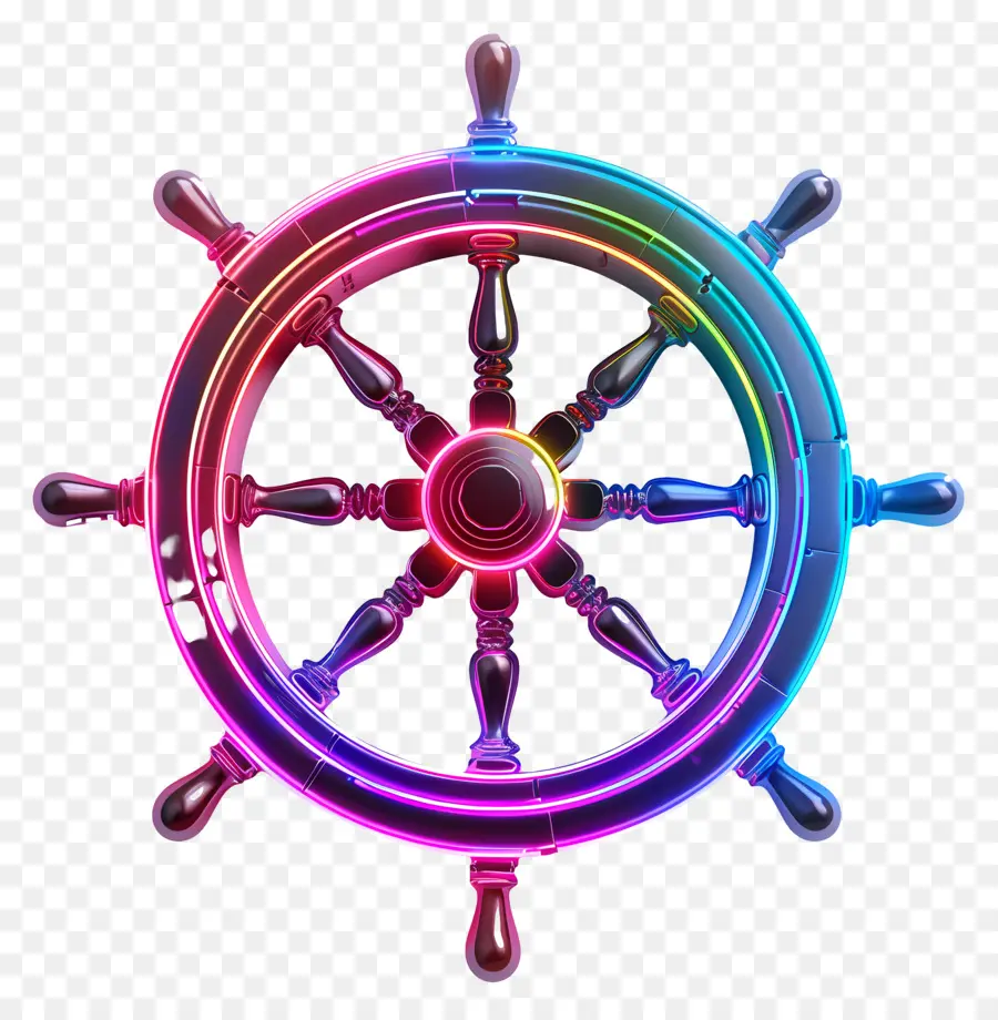 Neon Ship Wheel's Wheel Wheel Priful Gears Metal - Bánh xe đầy màu sắc trên nền đen, thiết kế trừu tượng