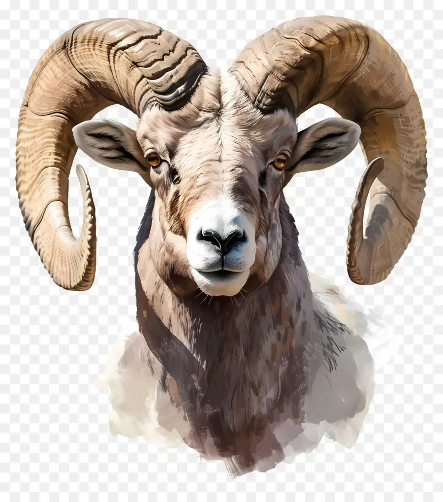 Bighorn Sheep Ram Animal Wildlife Horns - Pittura ad acquerello di grande ariete con corna