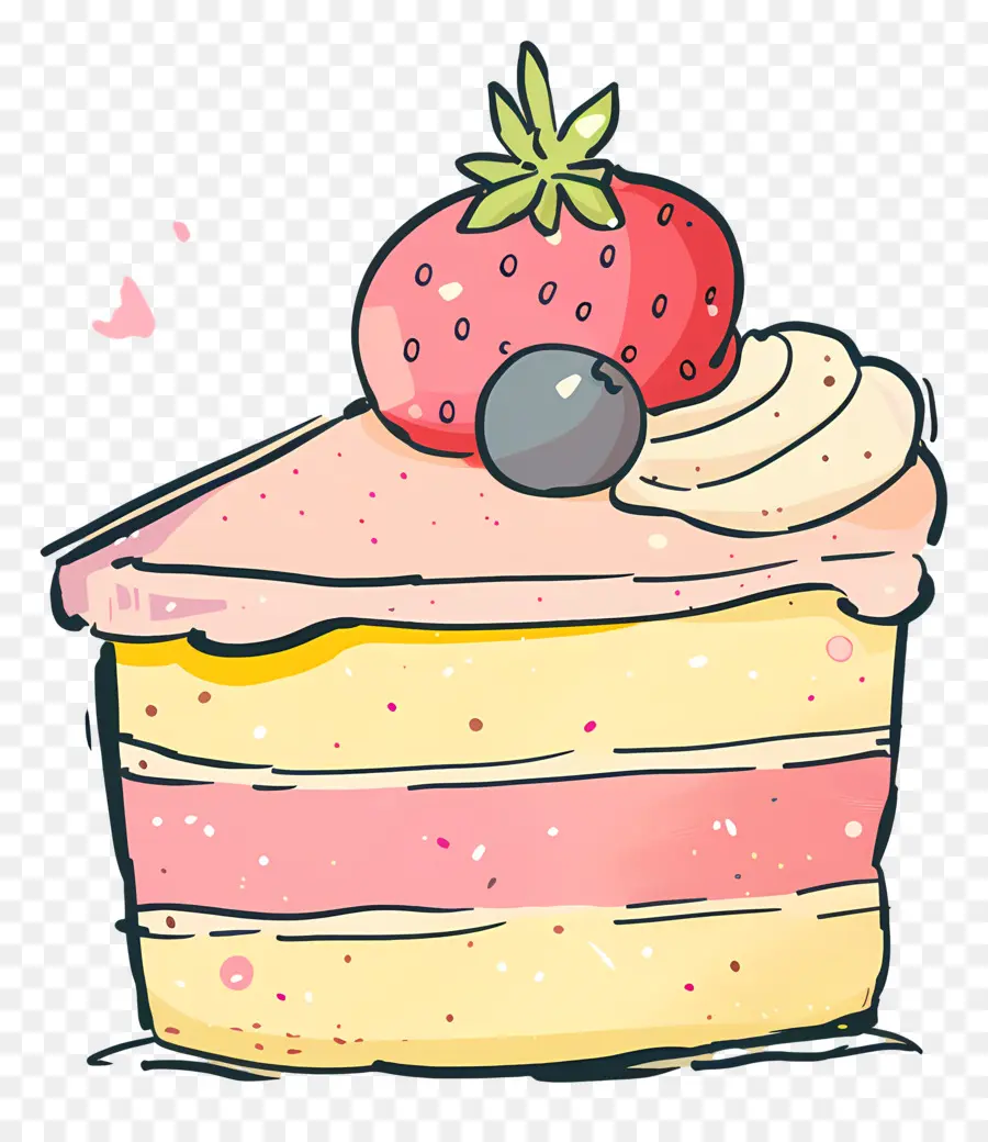 fragola - Fetta di cartoni animati di torta rosa con frutta