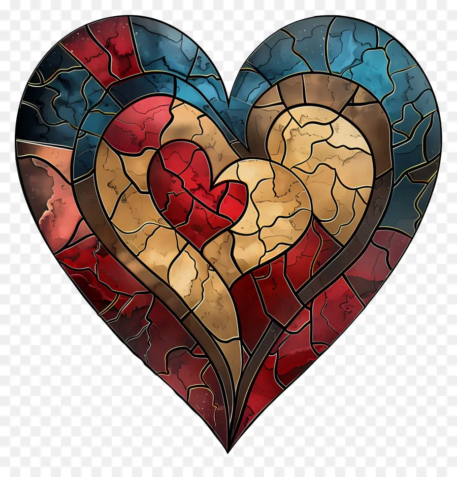heart stained glass heart red and blue intertwined