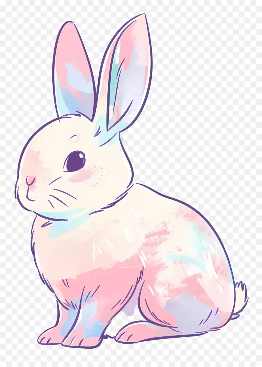 rabbit white rabbit pink ears blue spots watercolor